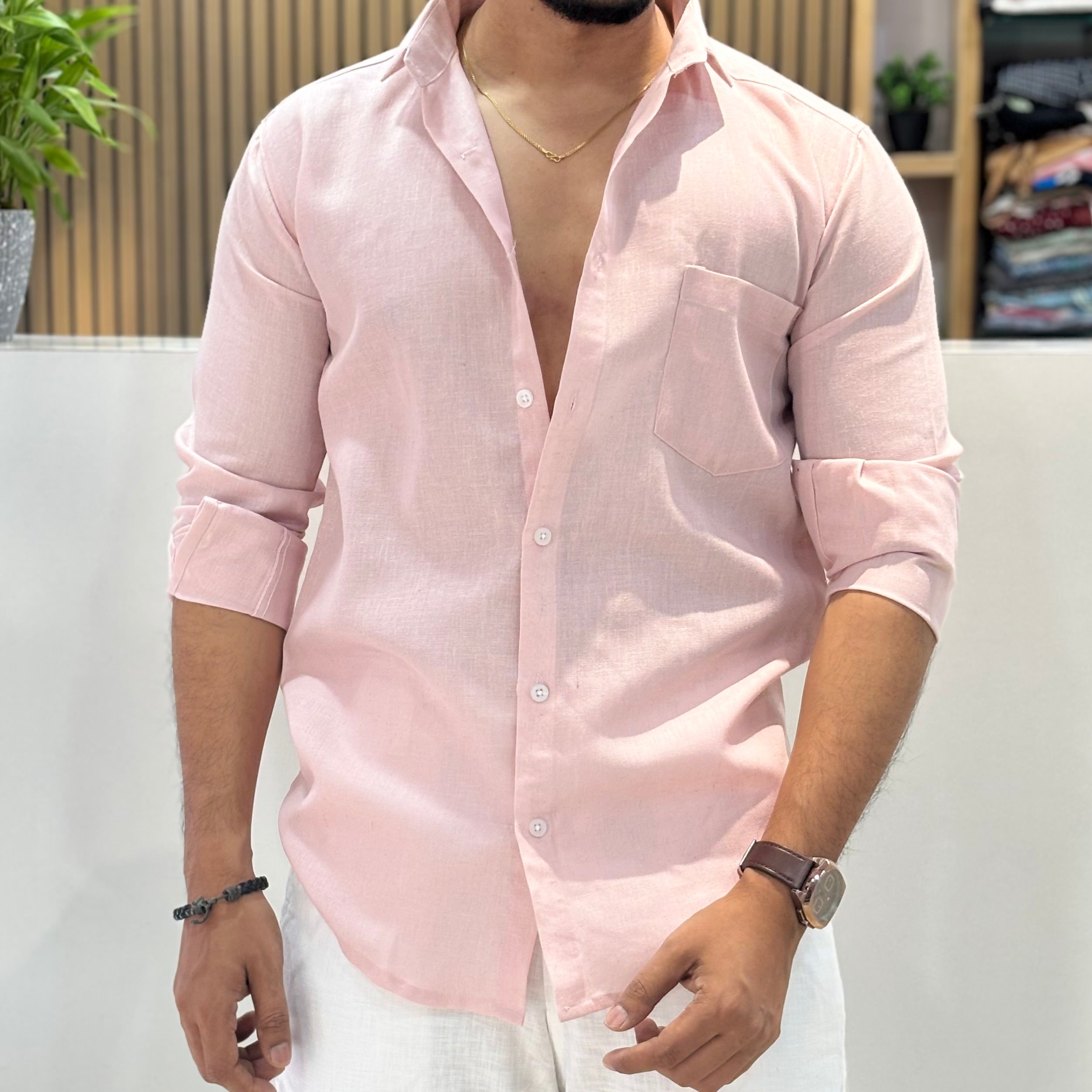 Khadi Linen Shirt – Blush Pink