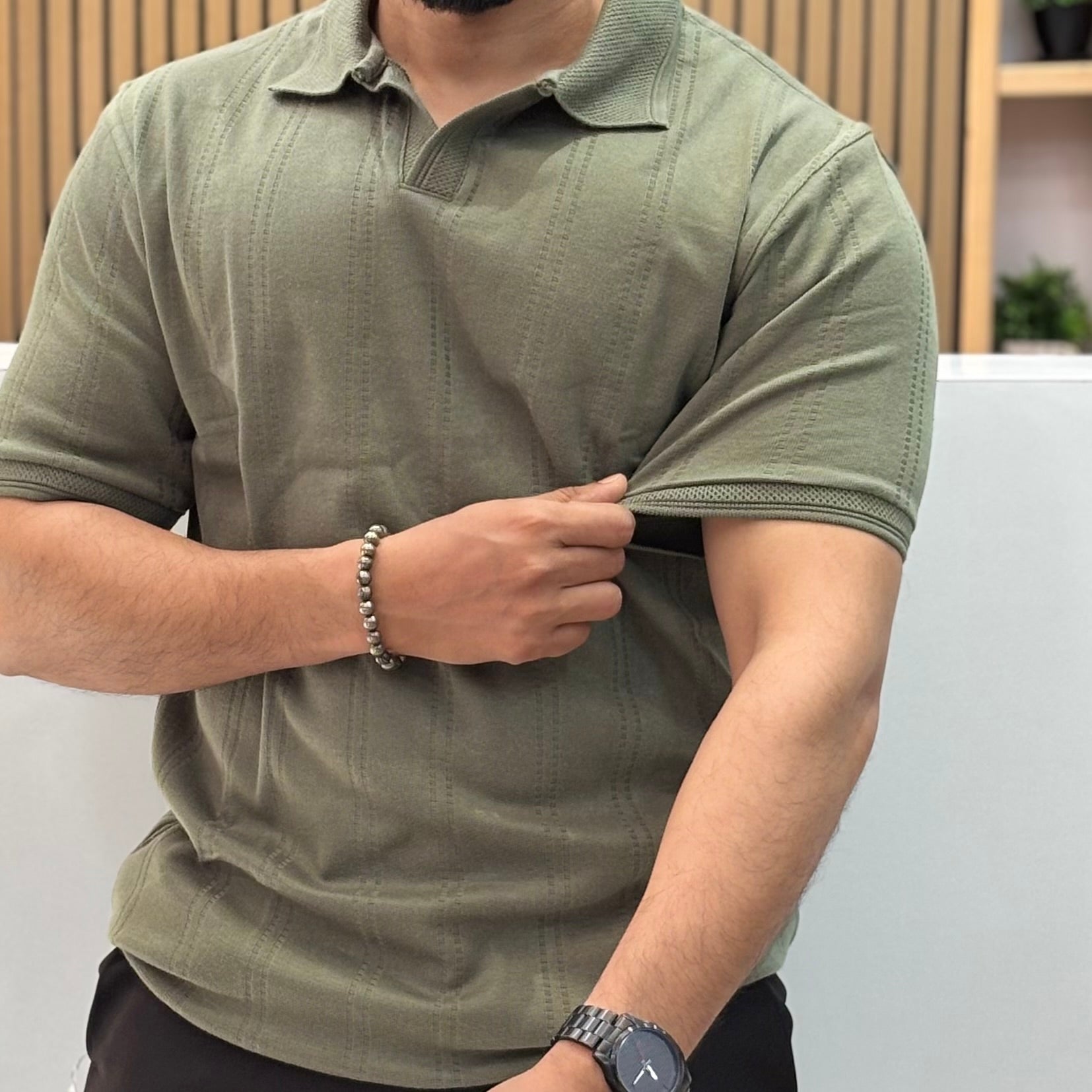 Premium Textured Polo T-Shirt - Olive