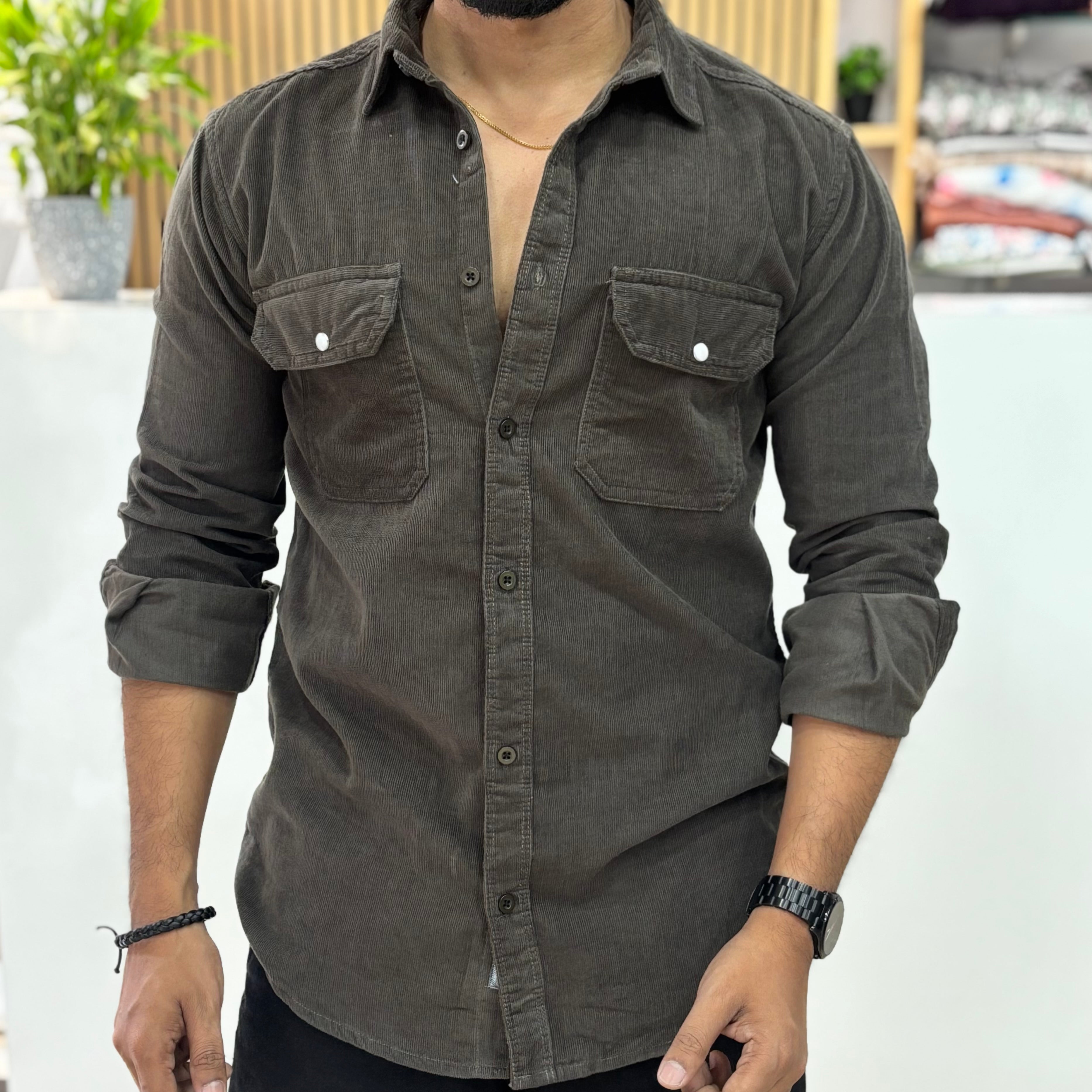 Corduroy Shirt Charcoal Olive