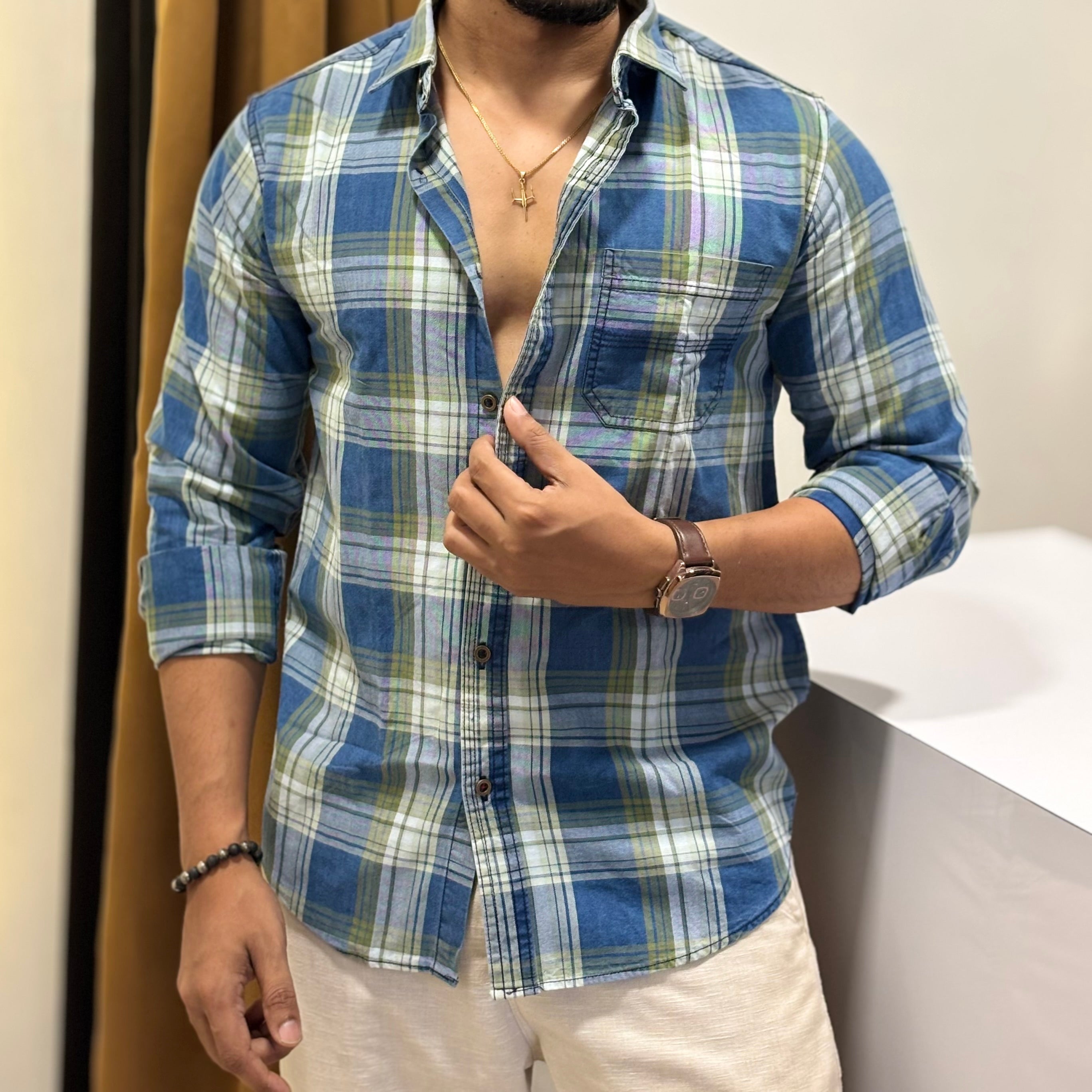 Indigo Plaid Casual Shirt Green