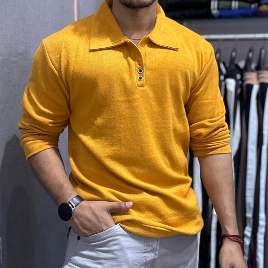 Yellow Full Sleeve Collar T-shirt