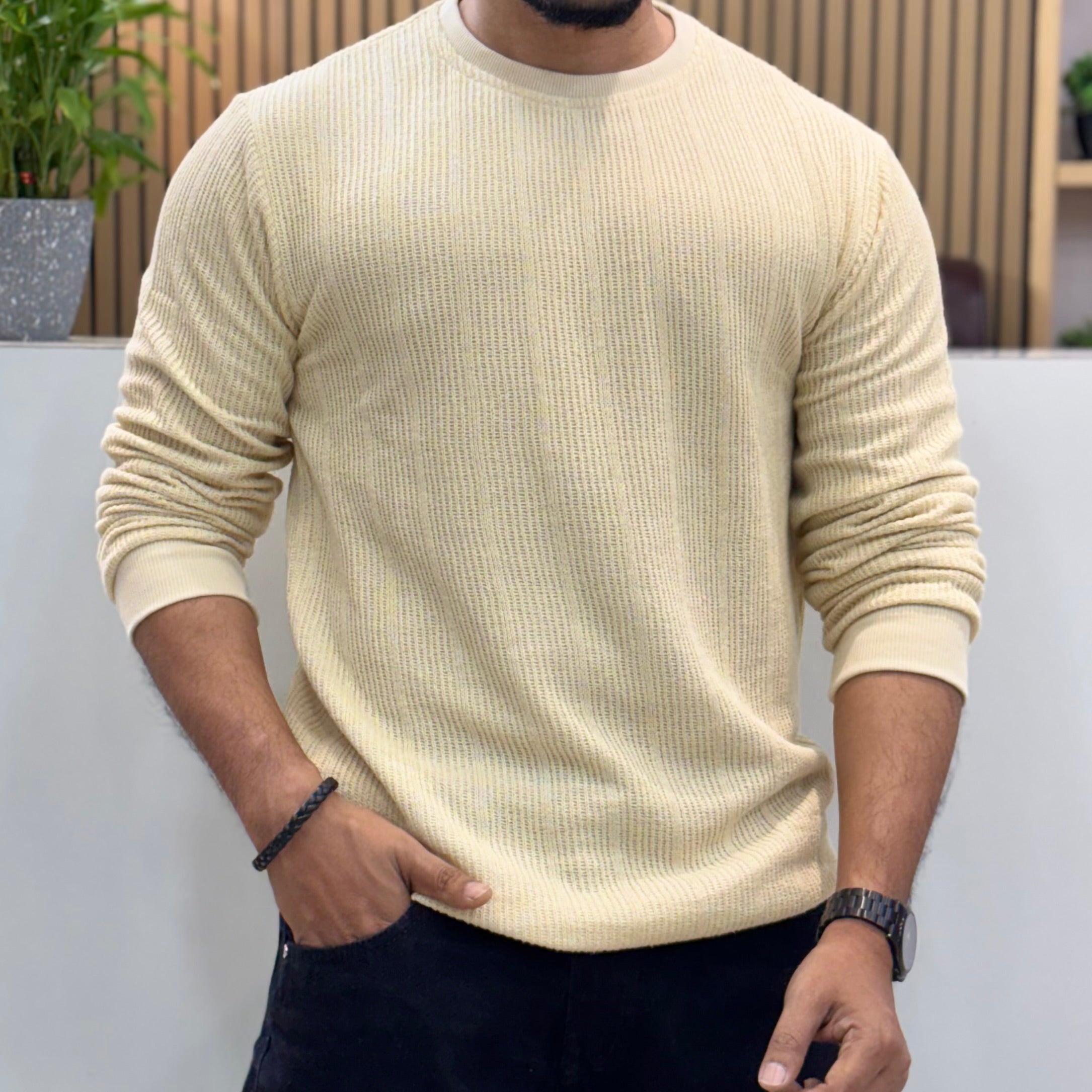 Premium Knit Crew Neck Tshirt - Butter Cream
