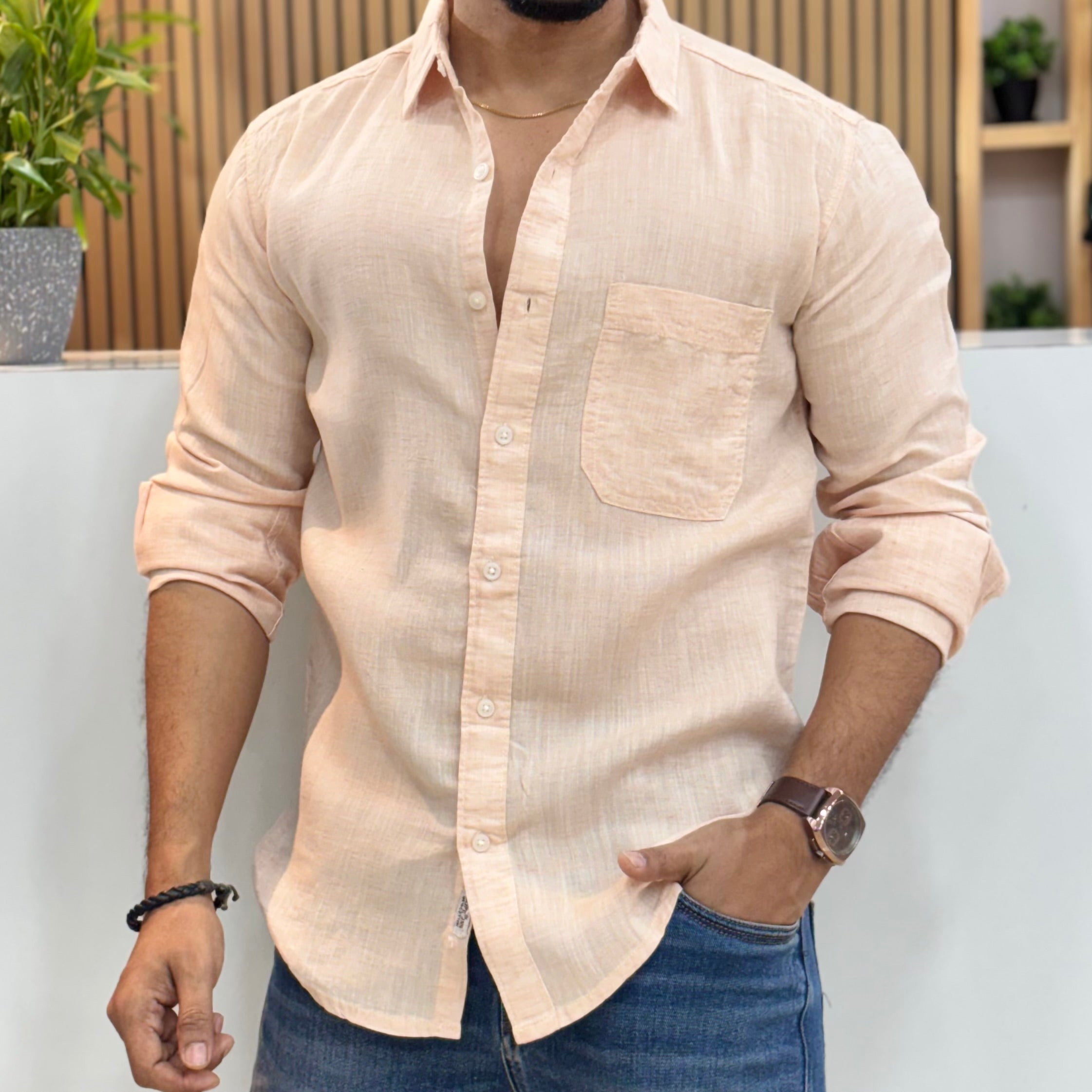 Classic Linen Shirt Orange