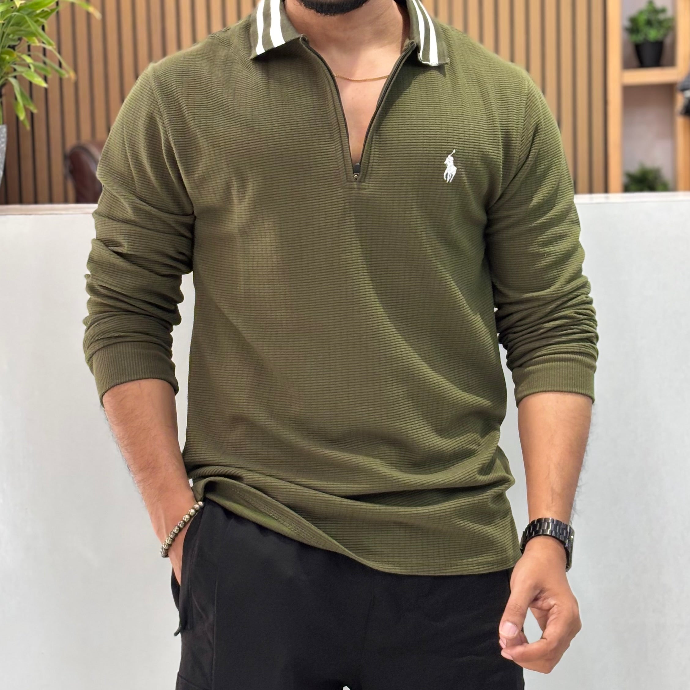 Premium Full Sleeve Zip Polo T-Shirt
