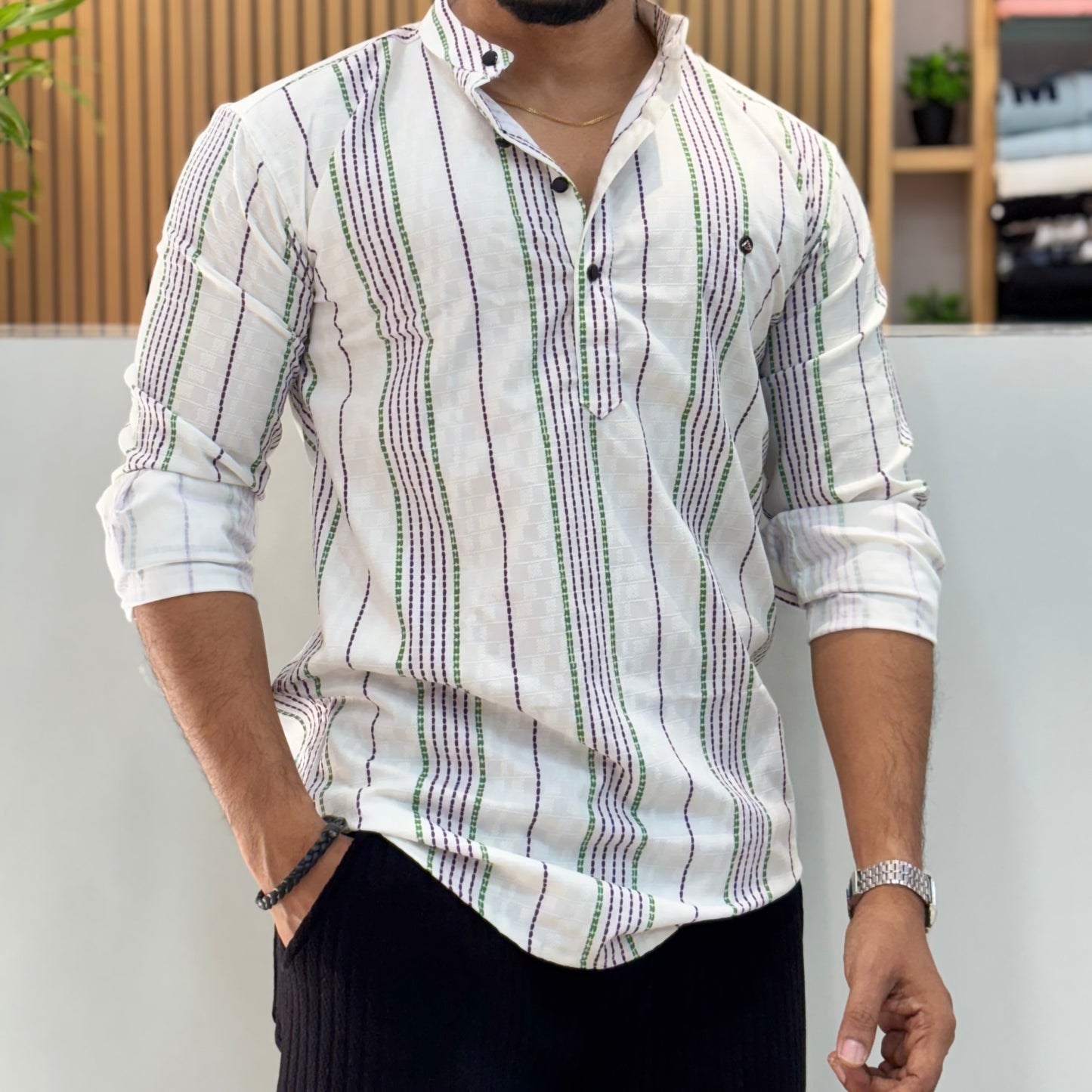 Digital Print Lavender Stripe Short Kurta