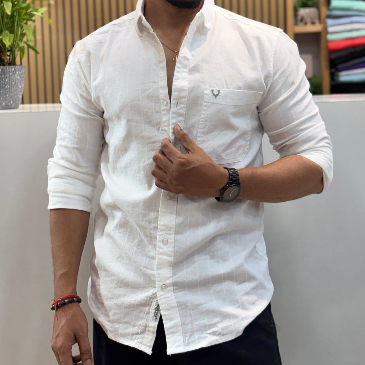 Premium Textured Cotton Shirt – White