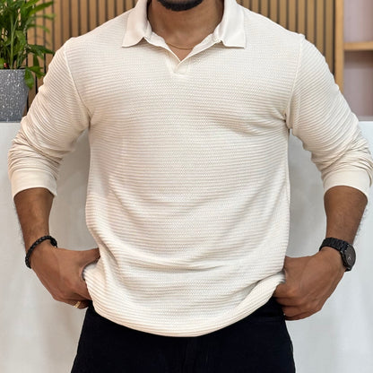 Full Sleeve Cream Polo T-Shirt