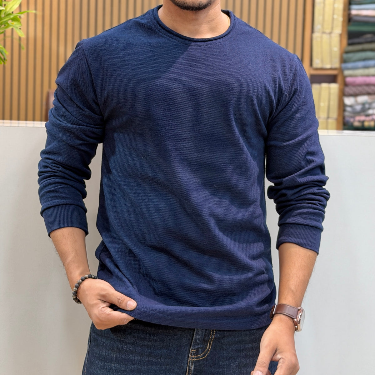 Crew Neck Full Sleeve T-Shirt – Navy Blue