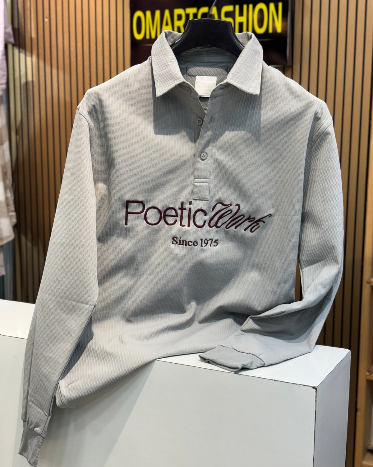 Embroidered Waffle Boxy Fit Polo - Grey