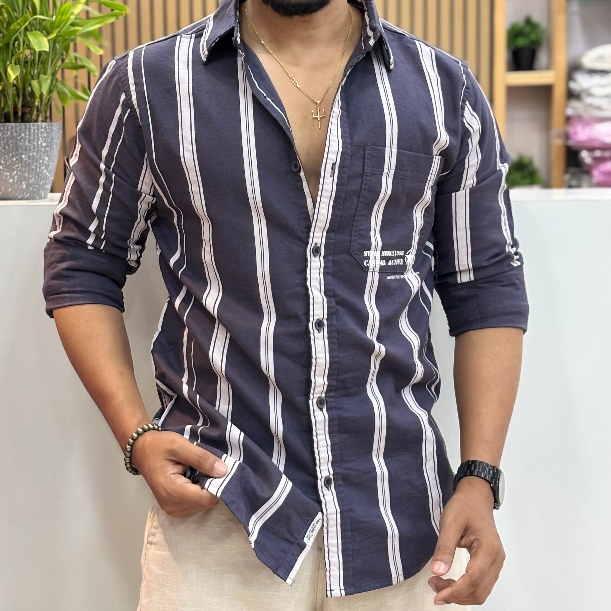 Vertical Stripe Casual Shirt