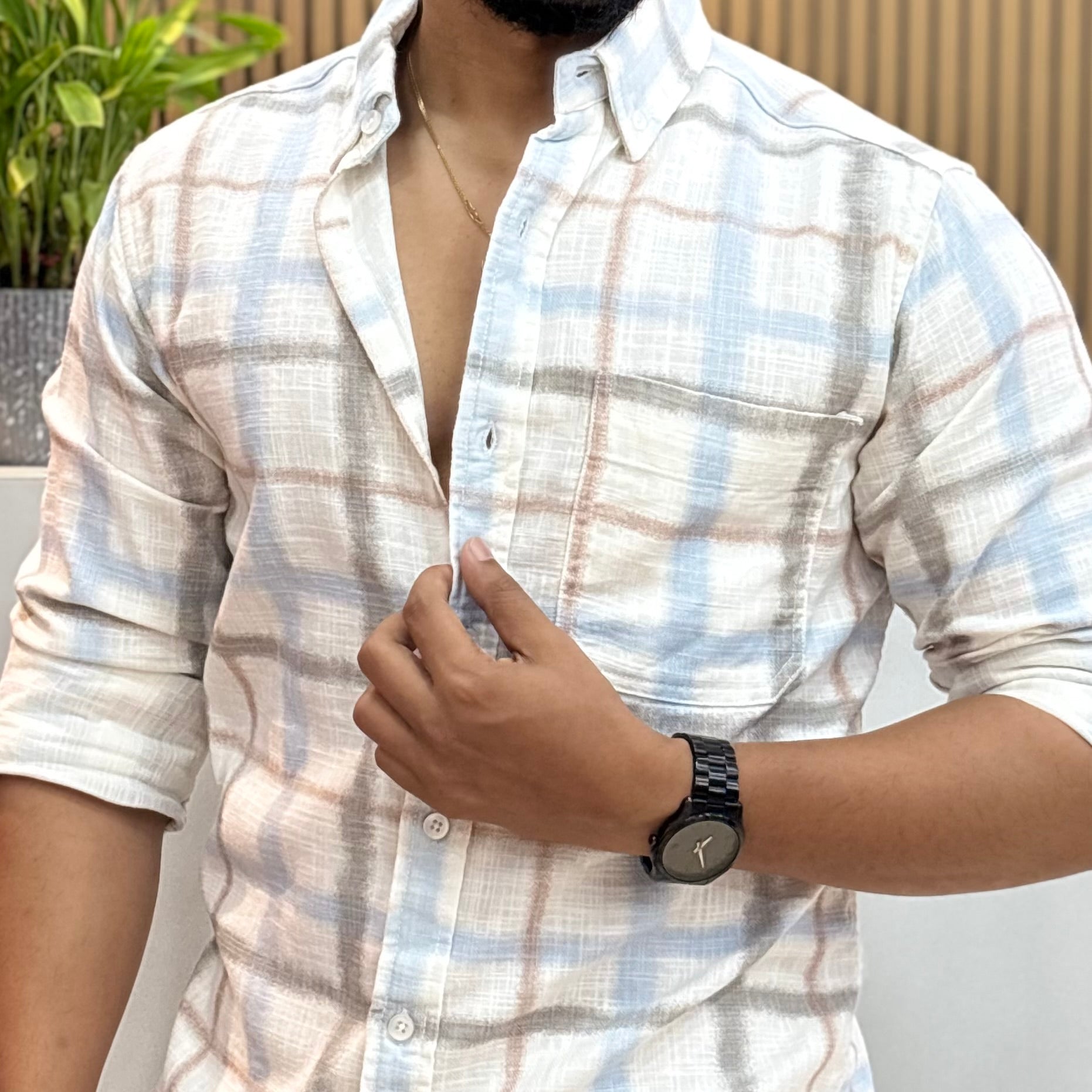 Pastel Plaid Linen Check Shirt