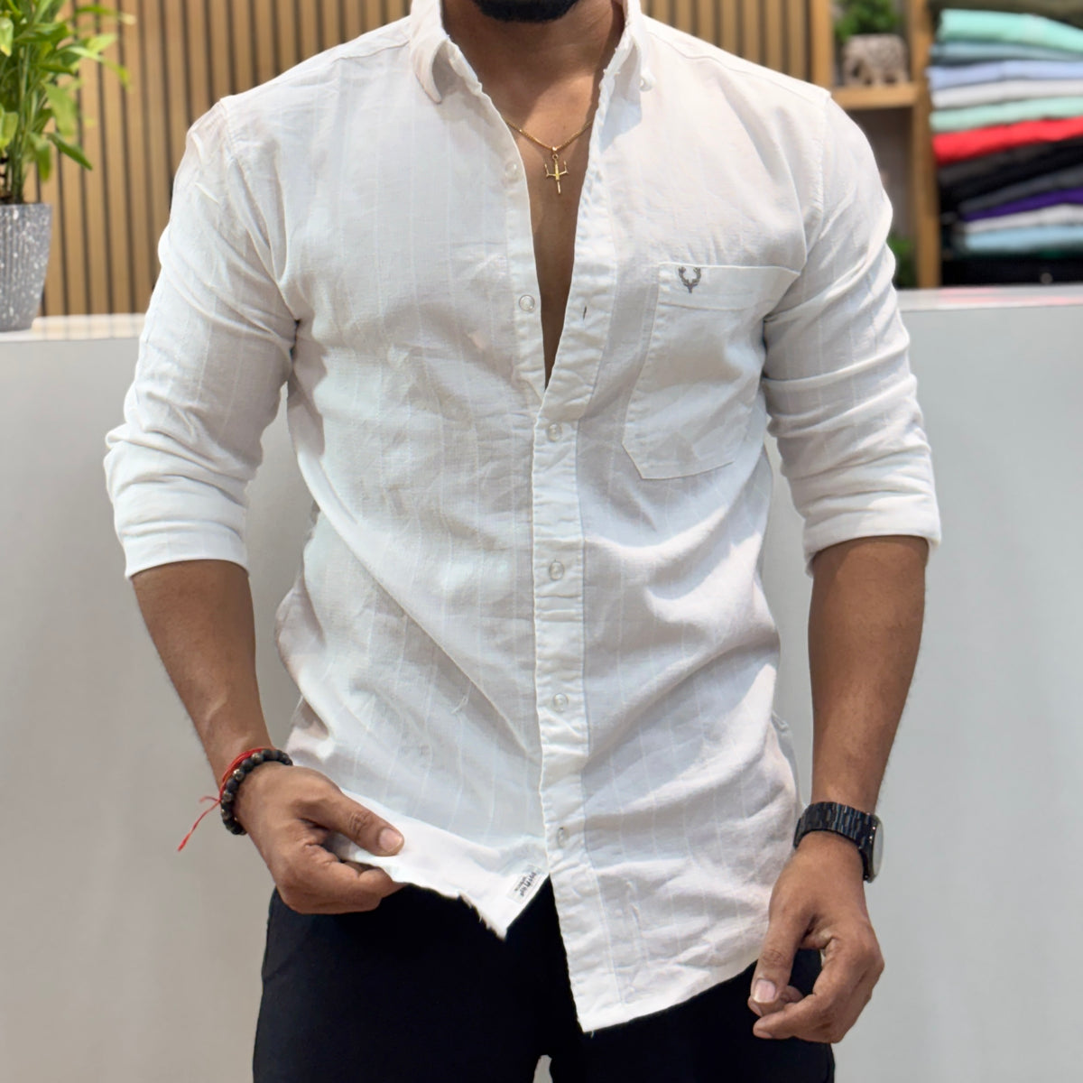 Premium Textured Cotton Shirt – White