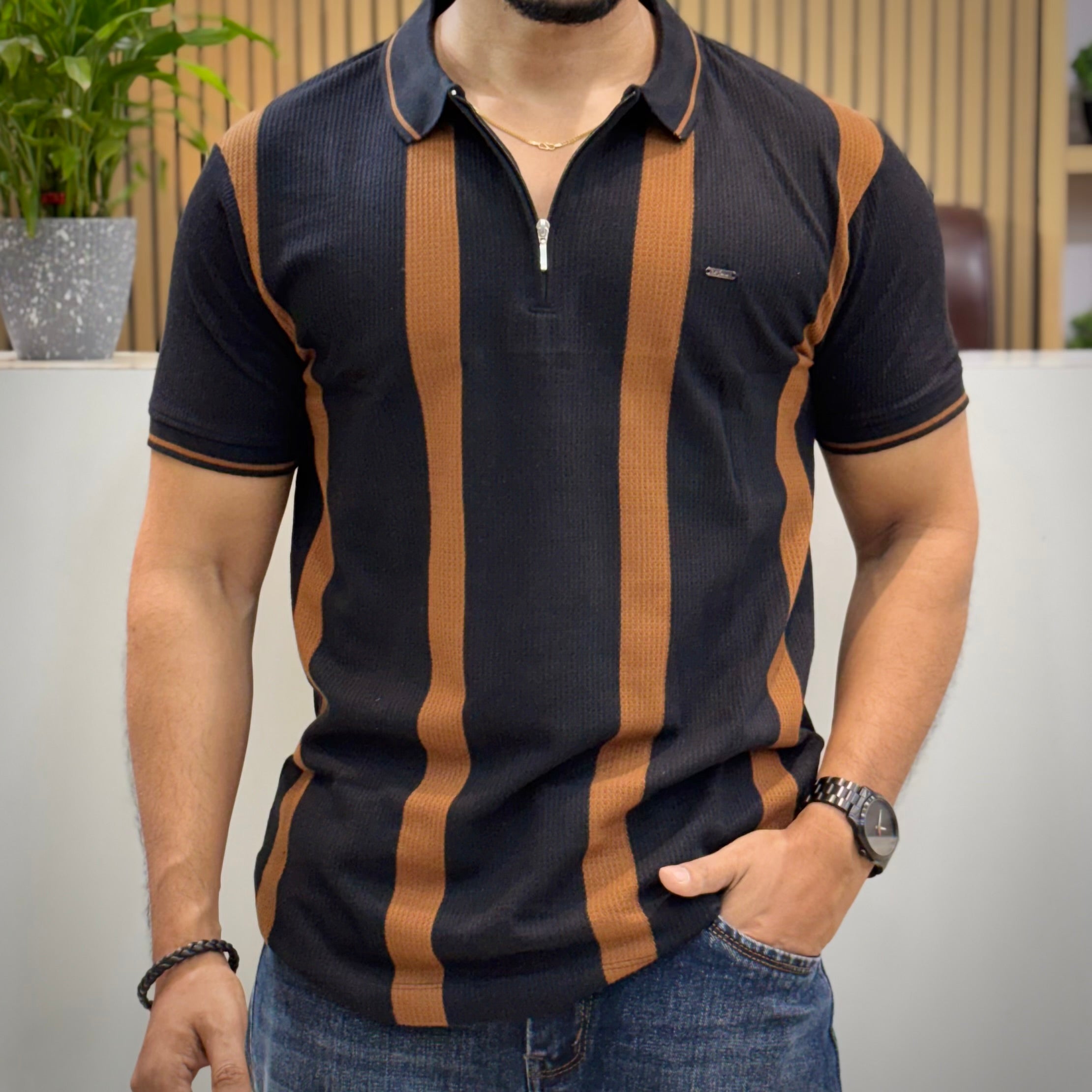 Vertical Stripe Polo T-Shirt