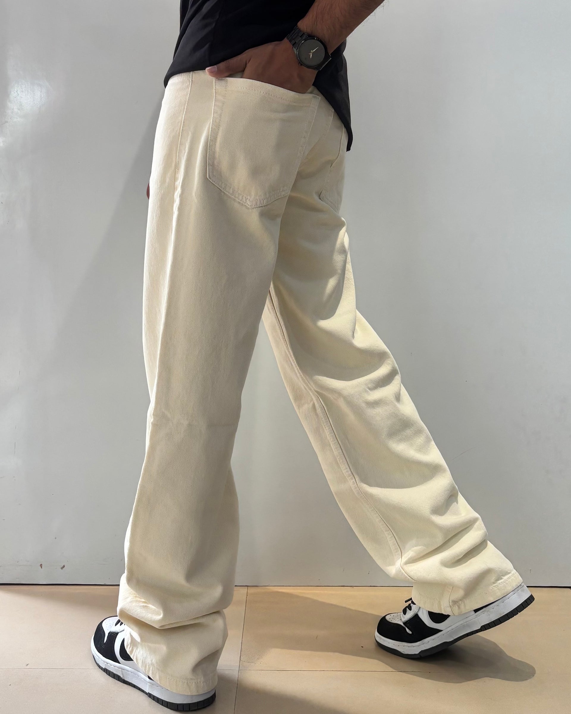 Men's Rich Cream Loose Fit Jeans - Main Image