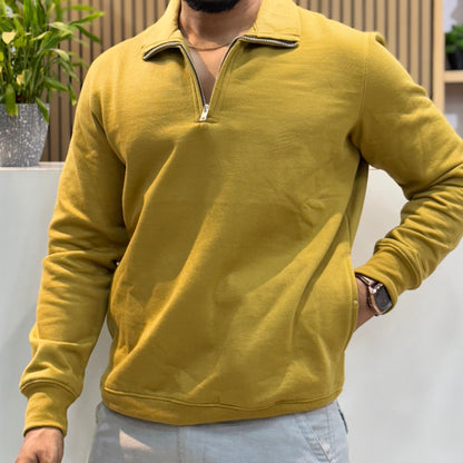 Polo Zipper Full Sleeve Mustard Yellow Sweatshirt