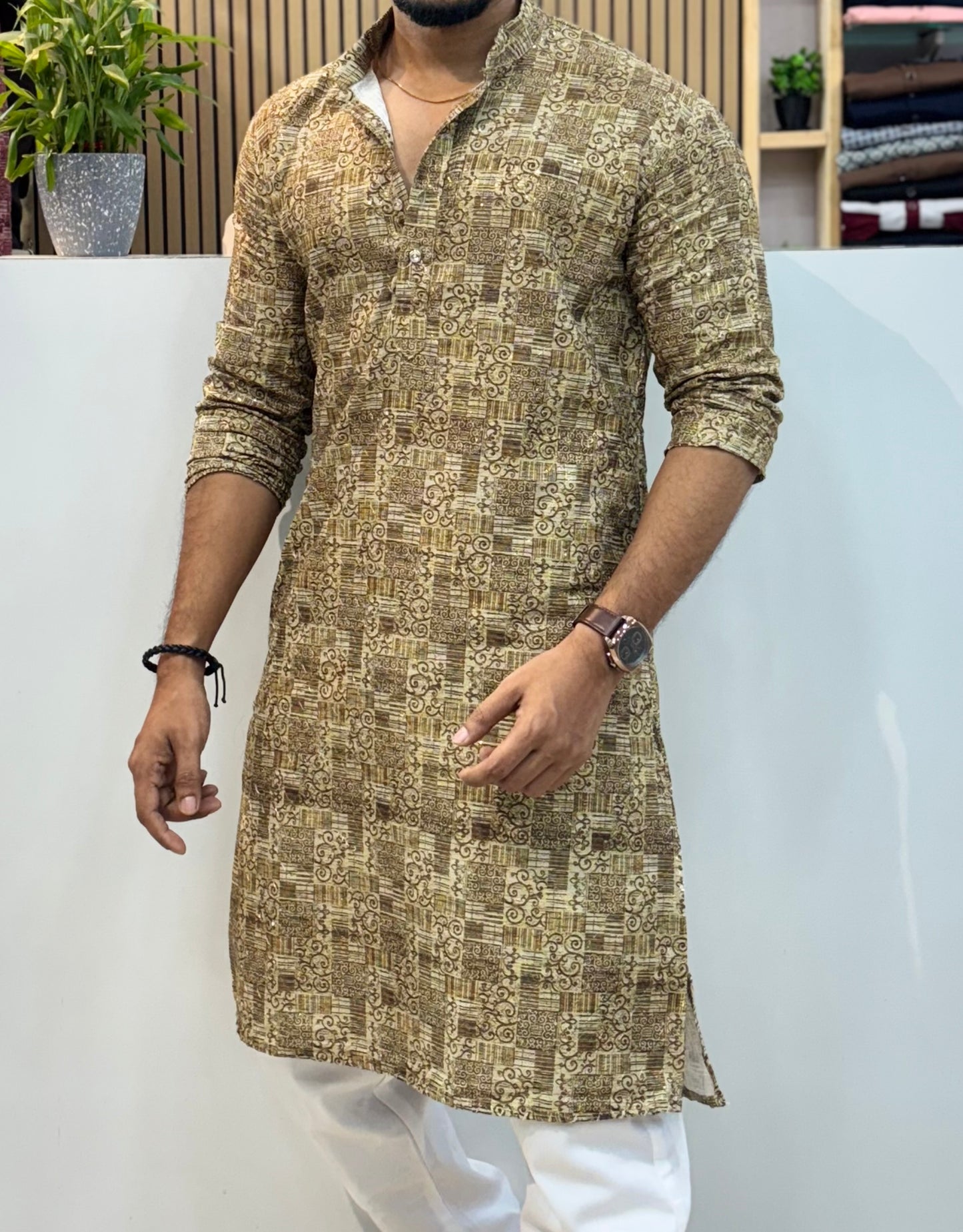 Printed Crochet Kurta Mehndi