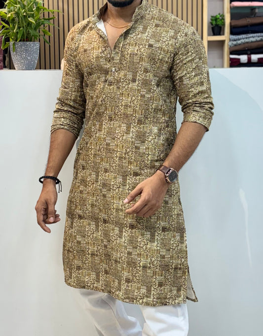 Printed Crochet Kurta Mehndi