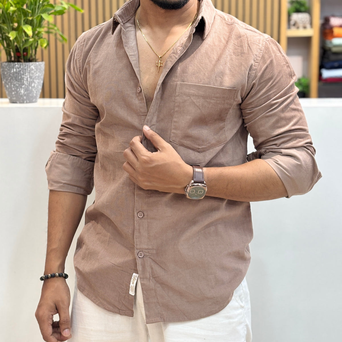Corduroy Shirt for Men | Taupe Beige