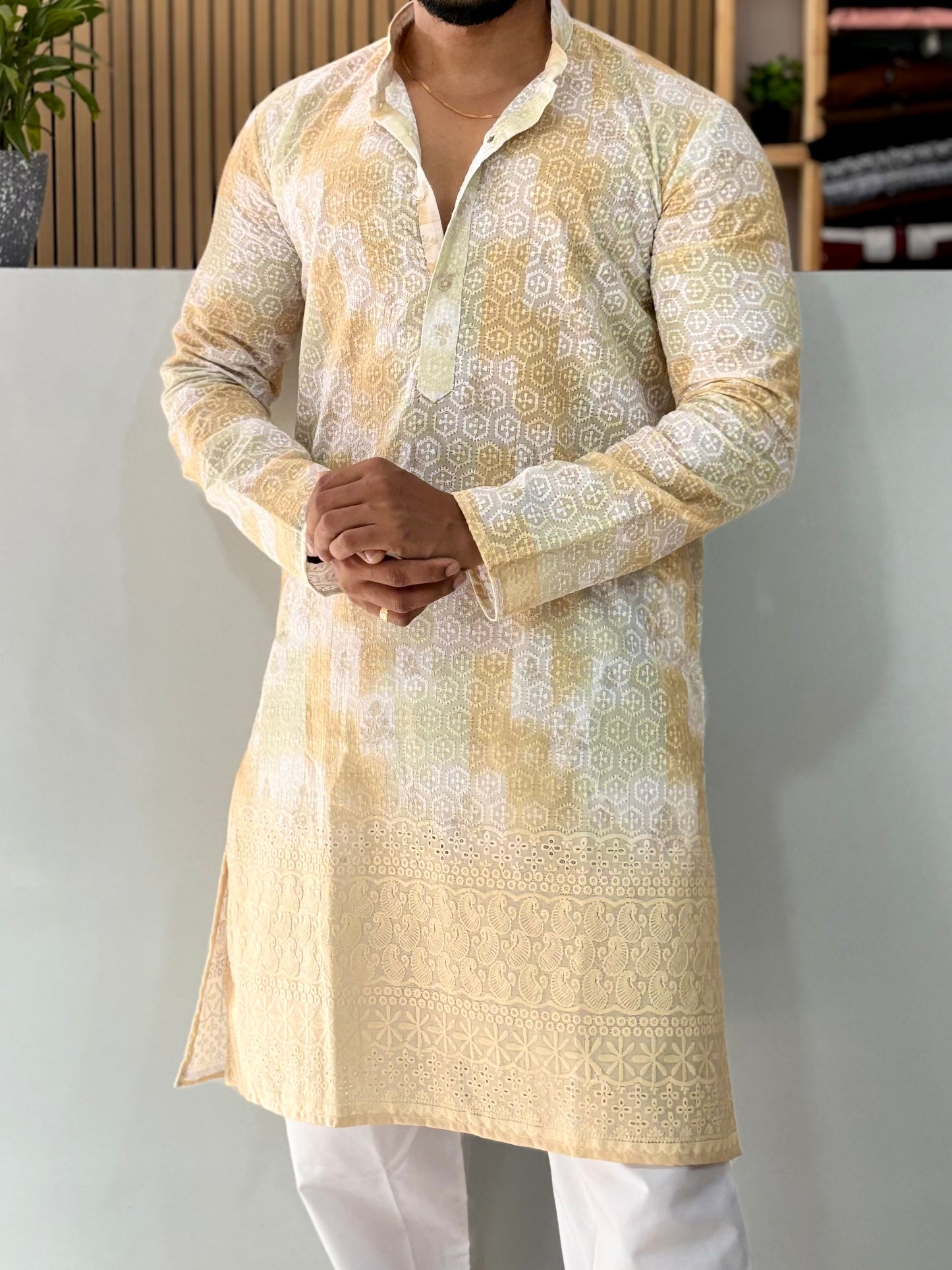 Cotton Kurta With Crochet & Digital Print Yellow