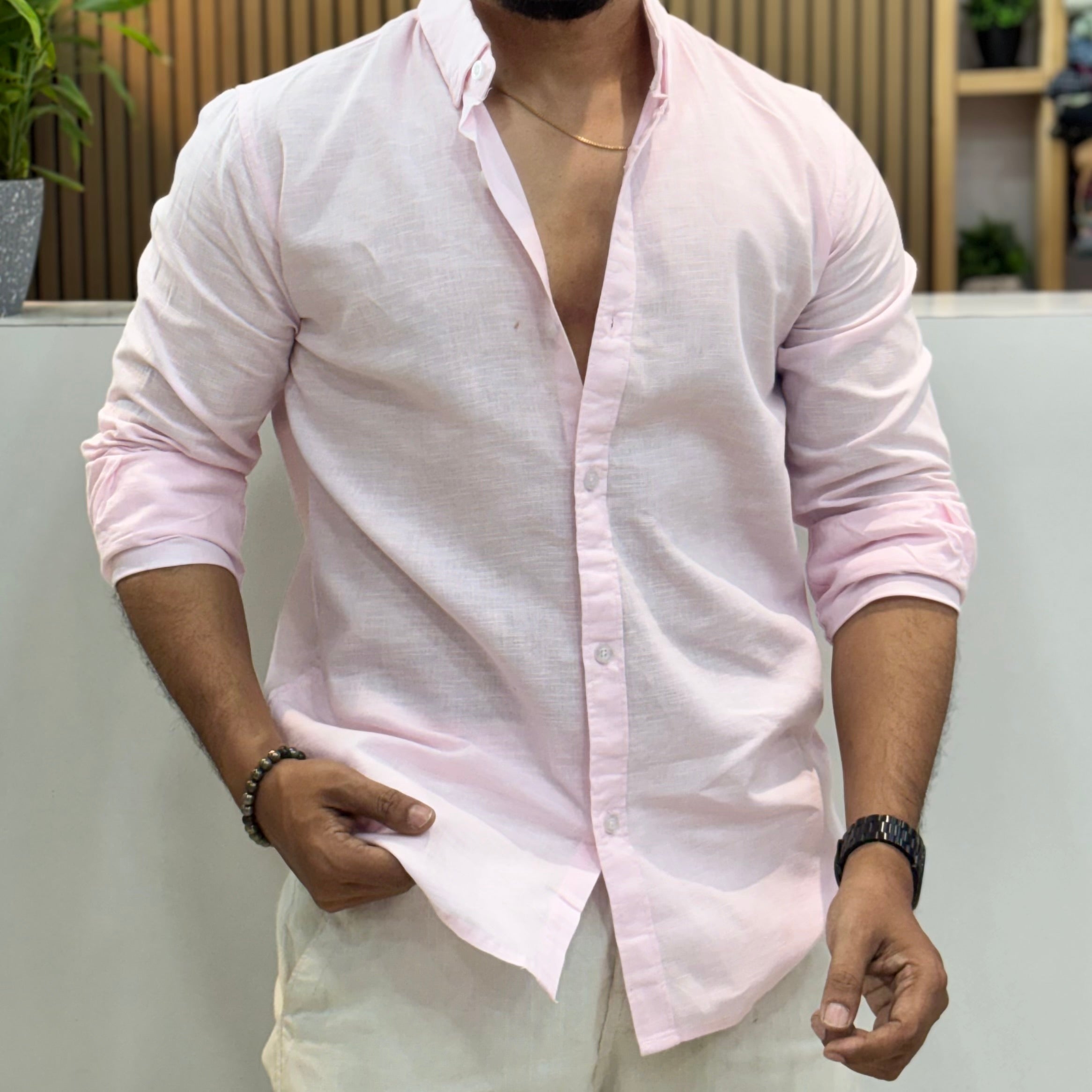 Linen Shirt for Men - Blush Pink