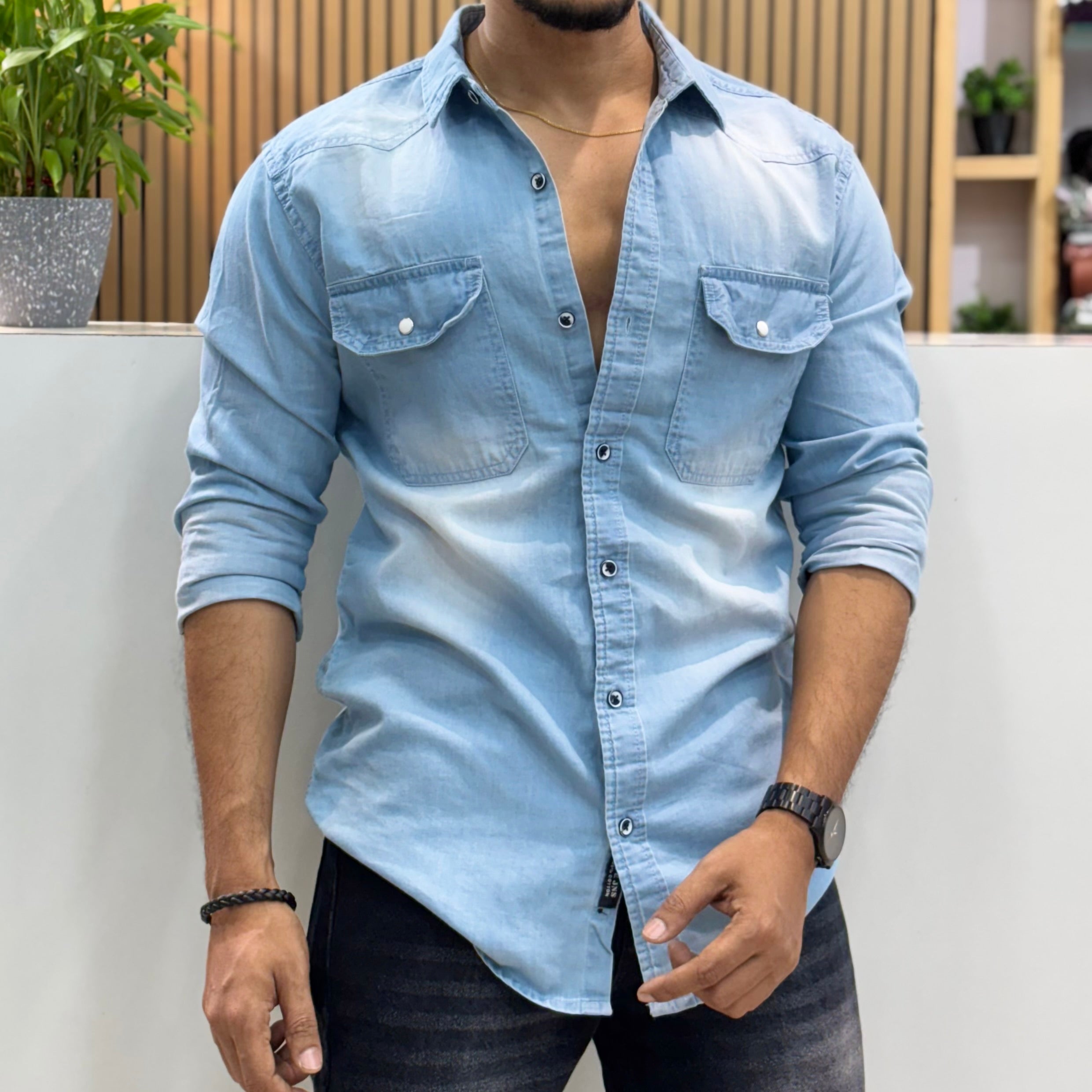 Blue Washed Denim Shirt