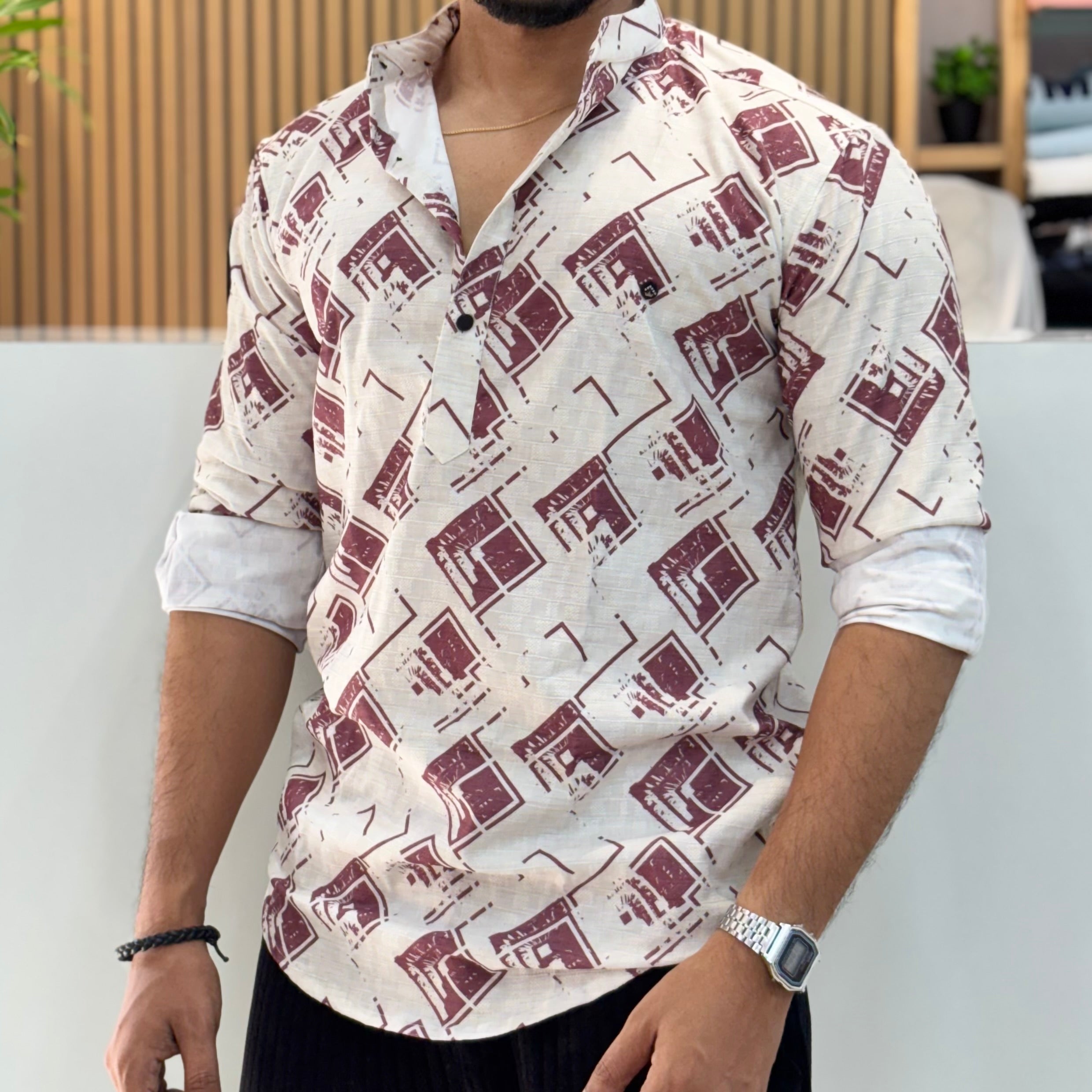 Digital Print Short Kurta Maroon