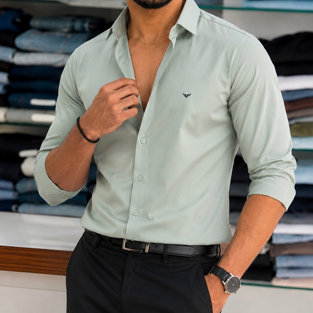 Premium Satin Solid Shirt - Mint Green