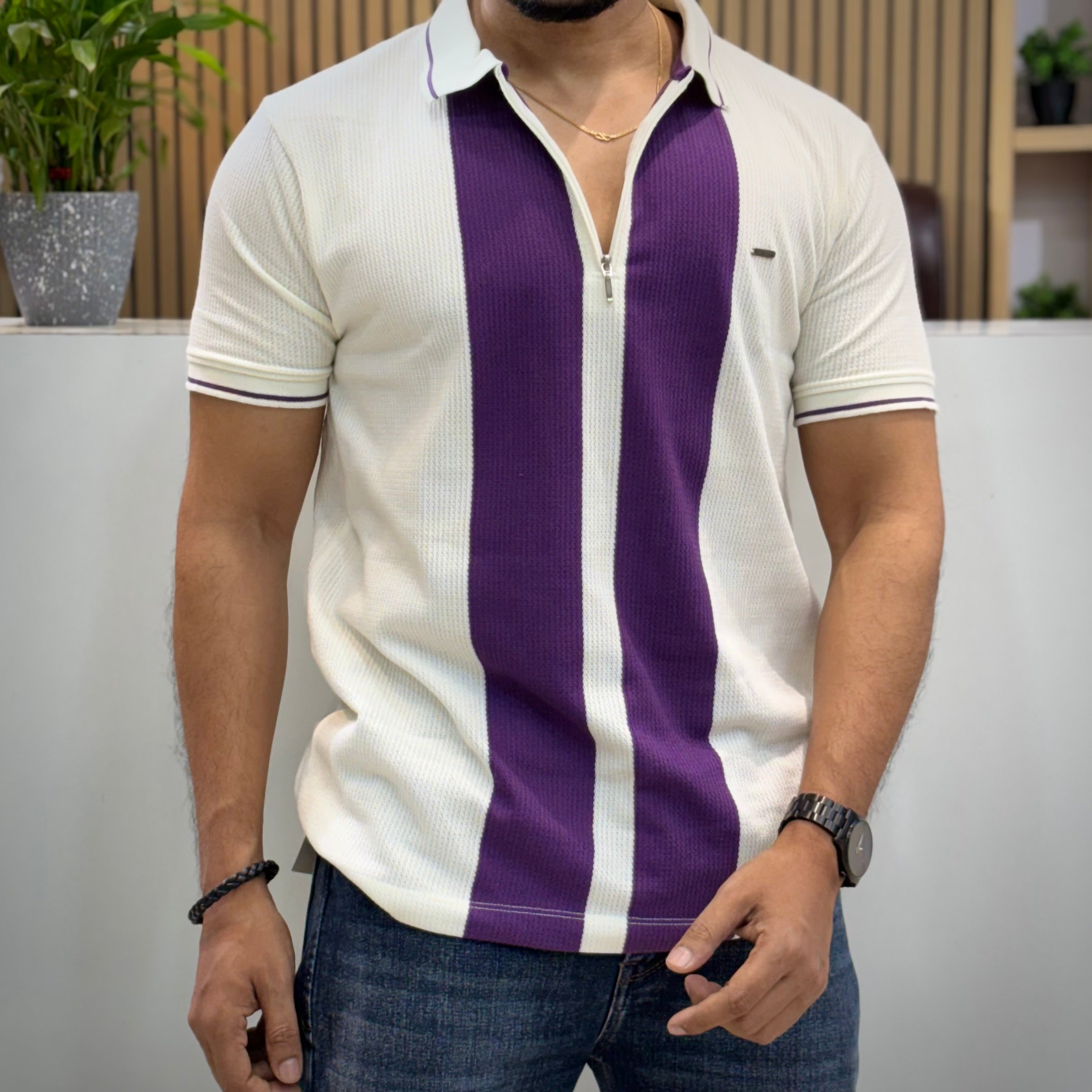 Vertical Stripe Polo T-Shirt