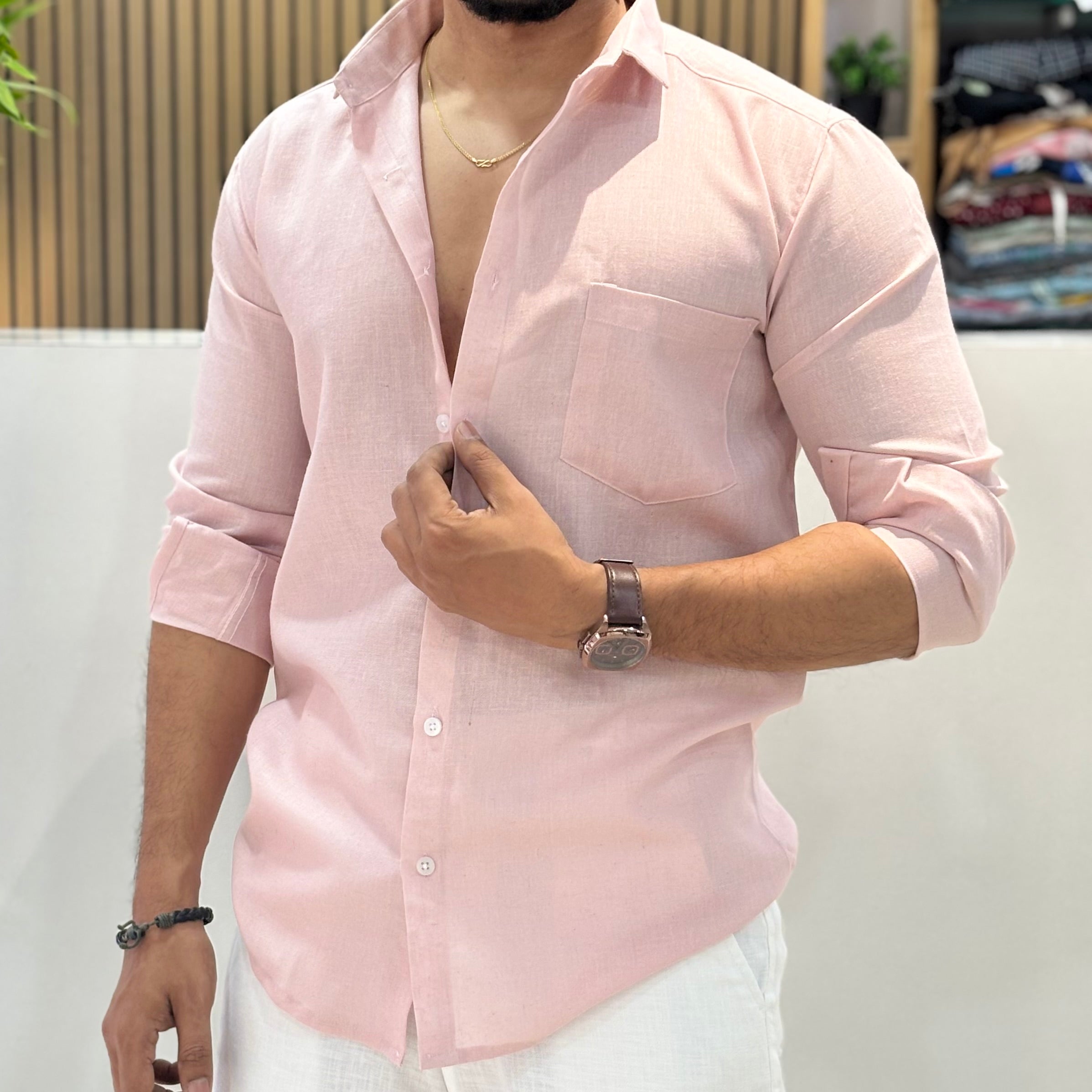 Khadi Linen Shirt – Blush Pink