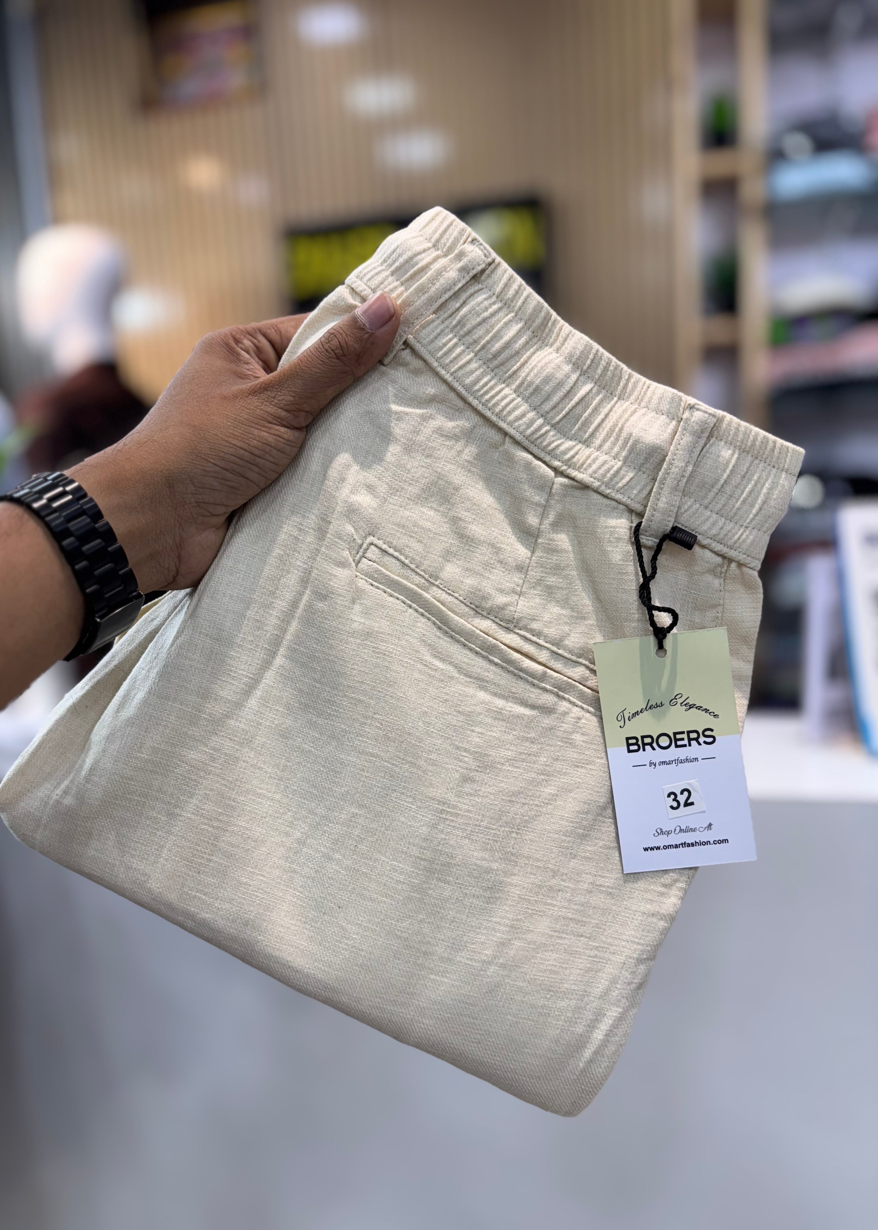 Linen Blend Cotton Pant Beige