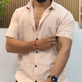 Linen Checks Half Sleeve Shirt Peach
