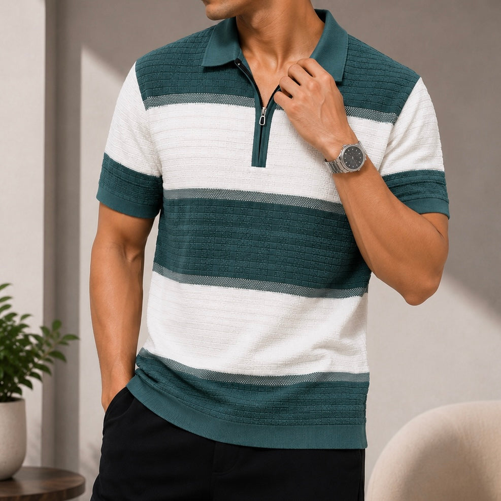 Textured Zip Polo T-Shirt for Men