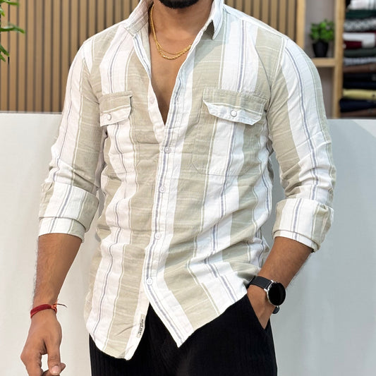 Sage Self Texture Stripe Shirt