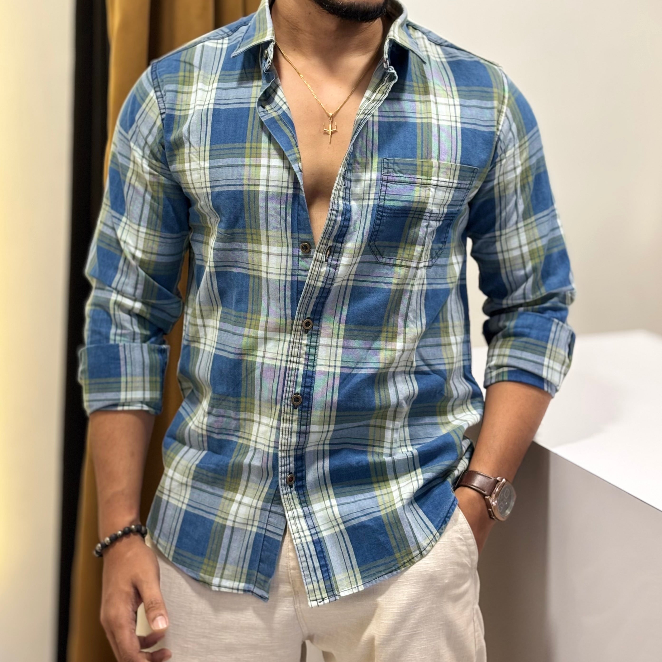 Indigo Plaid Casual Shirt
