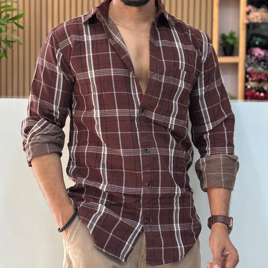 Premium Check Shirt Maroon