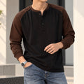 Raglan Ribbed Henley T-Shirt - Black