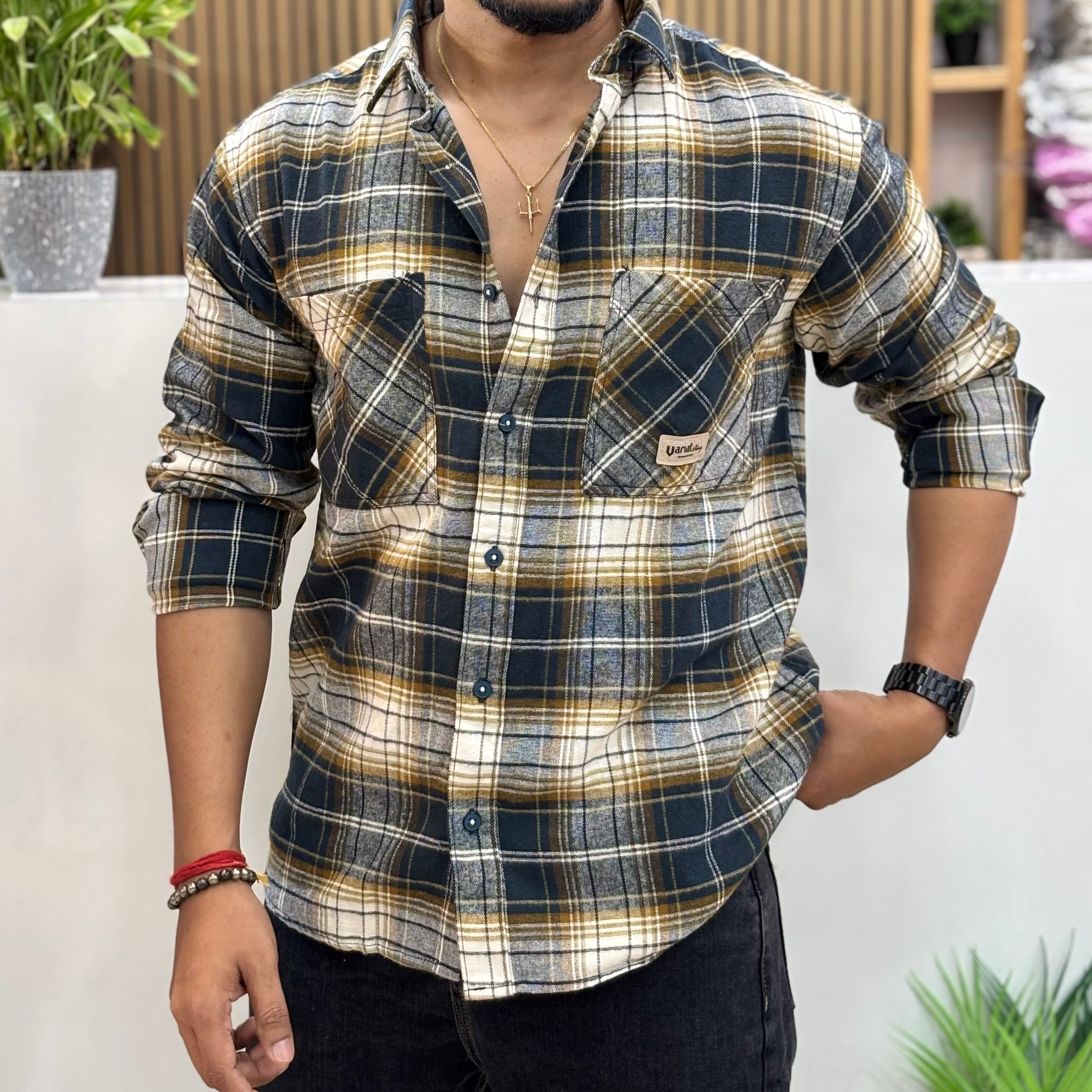 Boxy Fit Check Shirt for Men