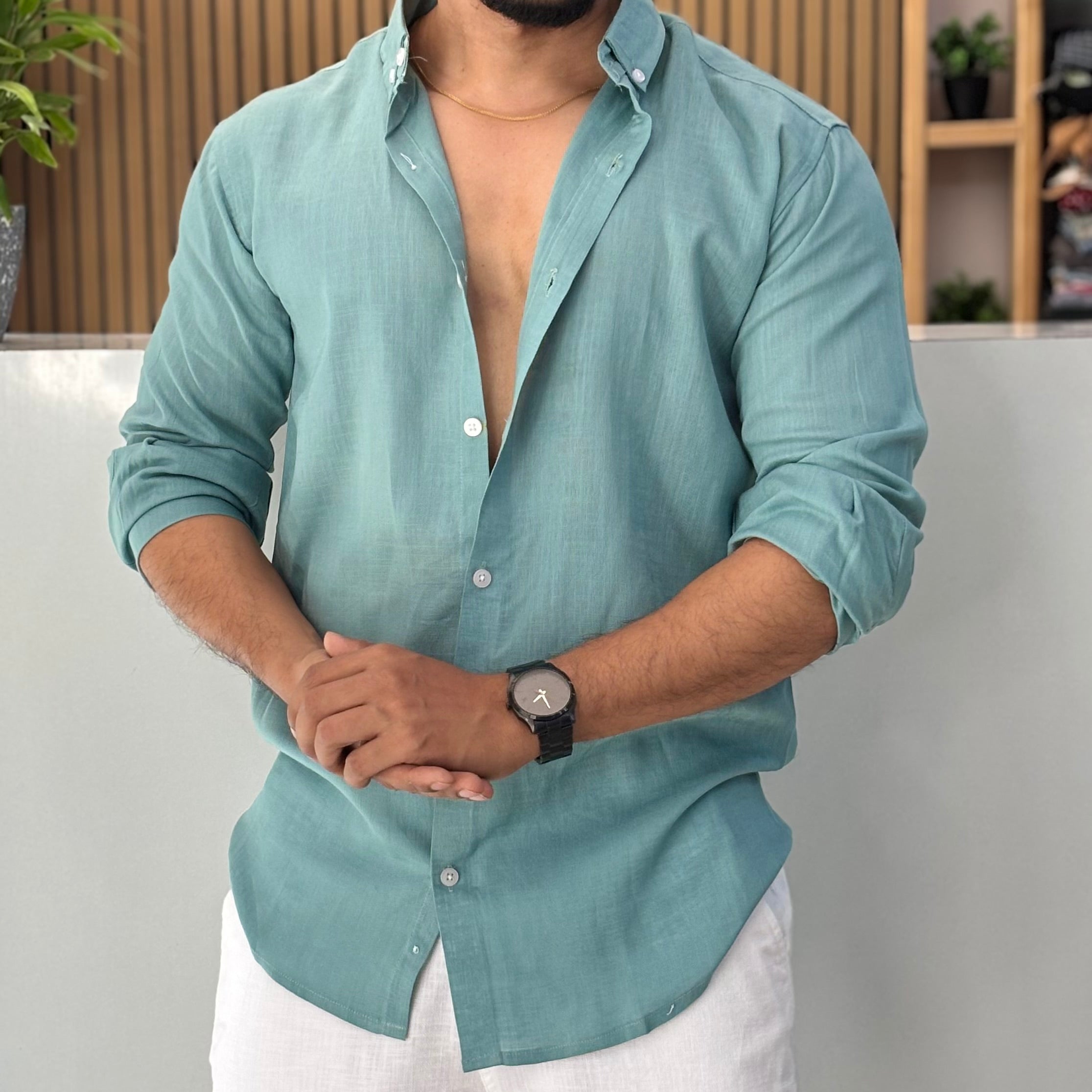 Premium Linen Shirt for Men – Sage Green