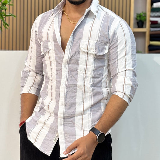 Grey Self Texture Stripe Shirt