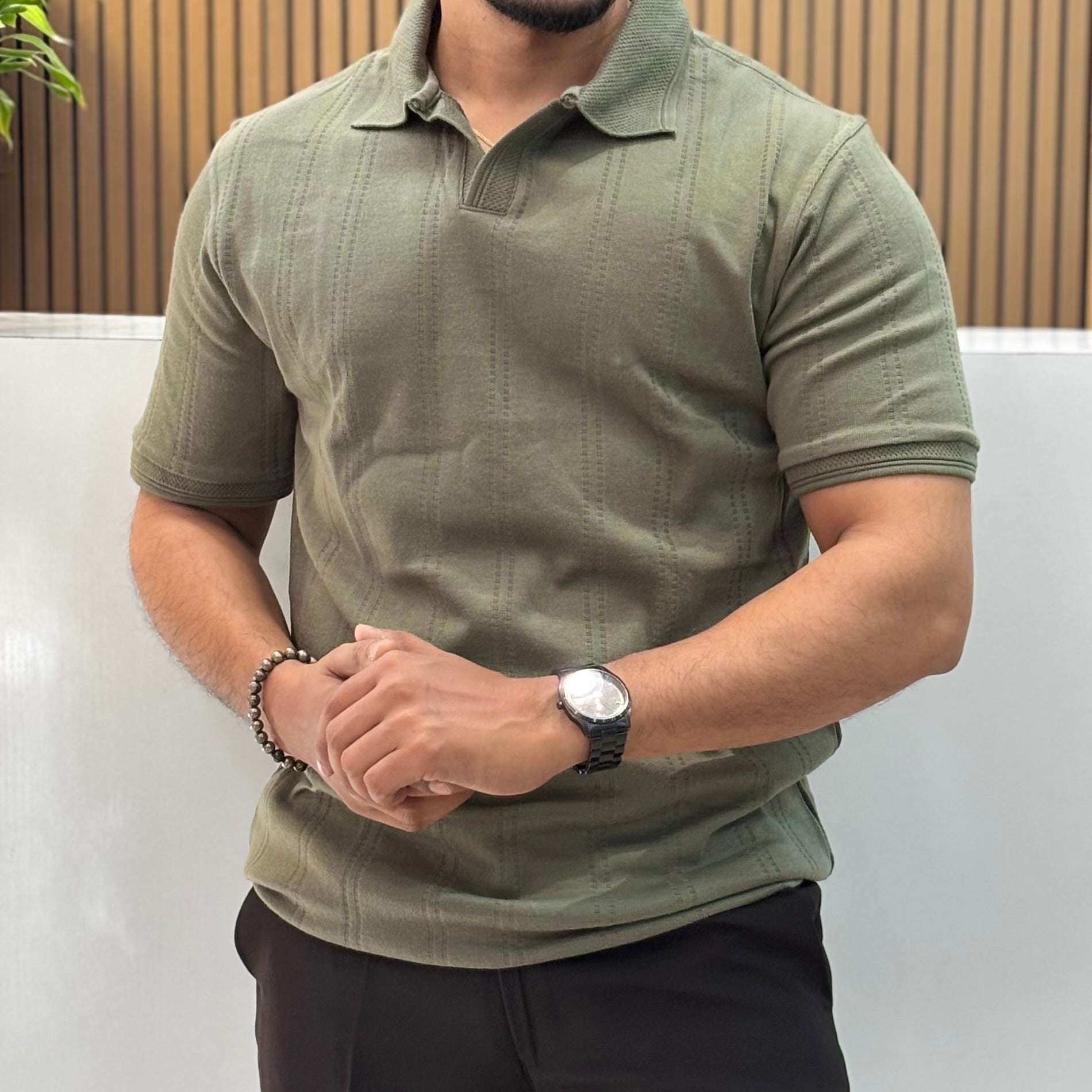 Premium Textured Polo T-Shirt - Olive