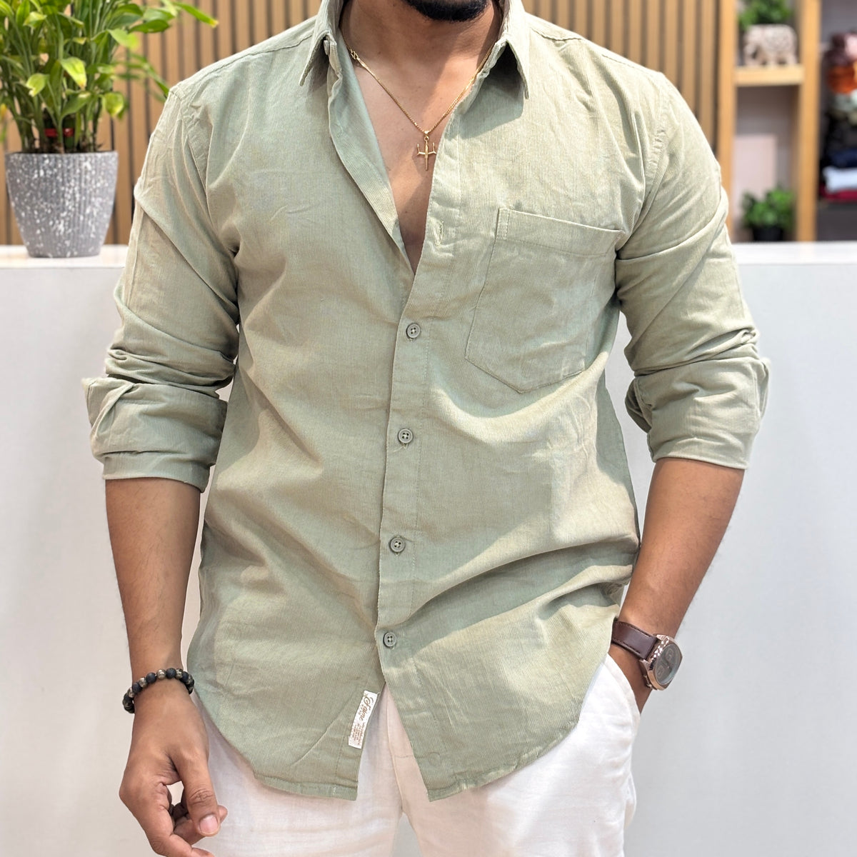 Corduroy Shirt for Men | Sage Green