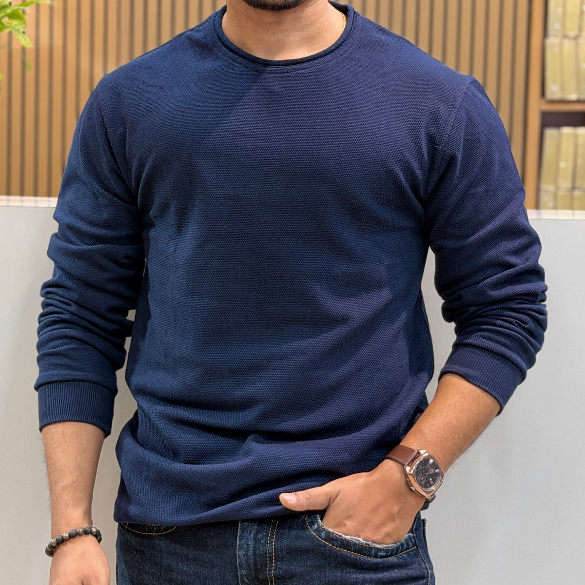Crew Neck Full Sleeve T-Shirt – Navy Blue
