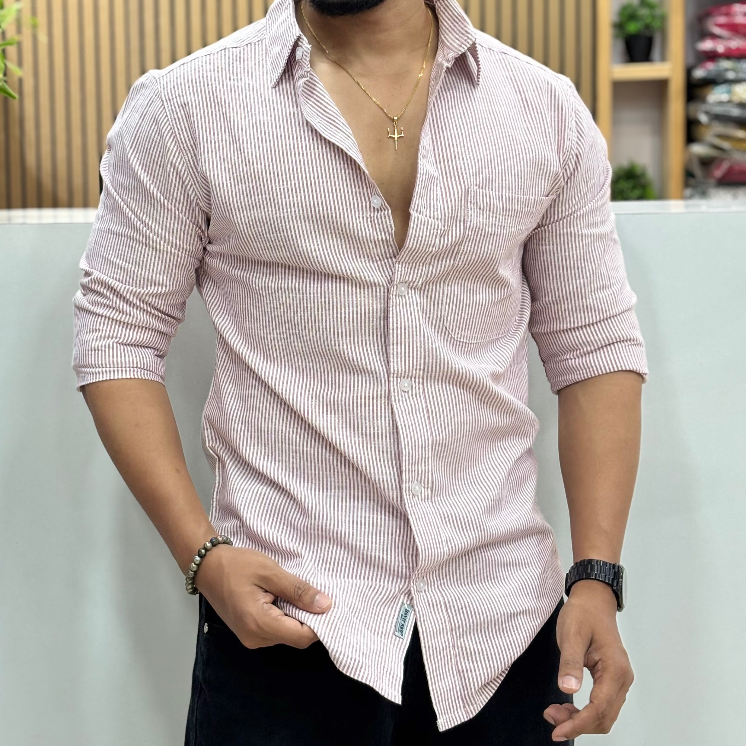 Micro Stripe Cotton Linen Shirt