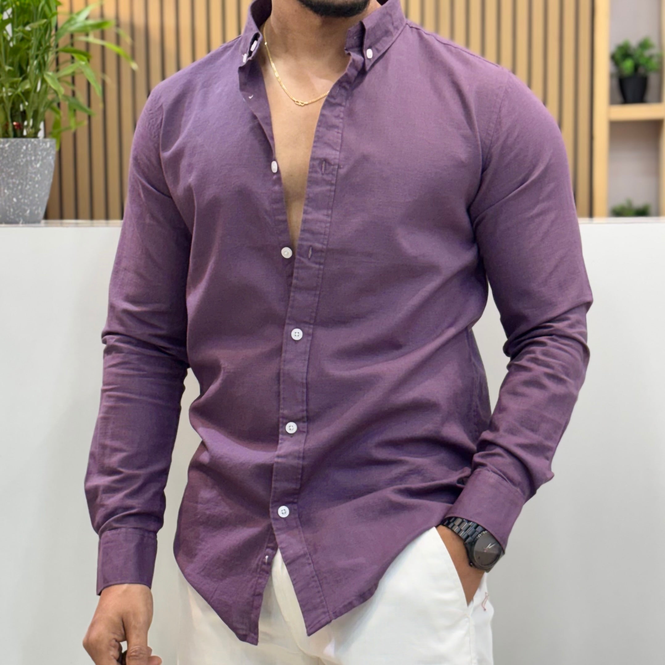Lavender Linen Blend Shirt