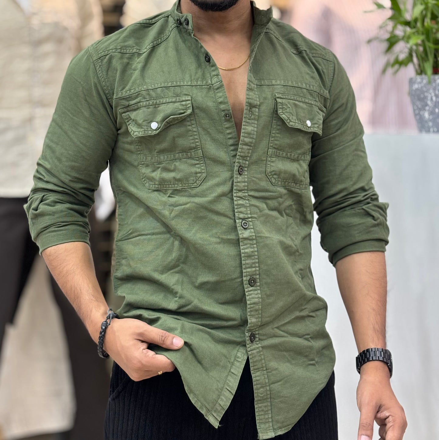 RFD Mandarin Collar Double Pocket Olive