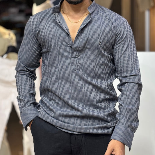 Grey Self Texture Short Kurta