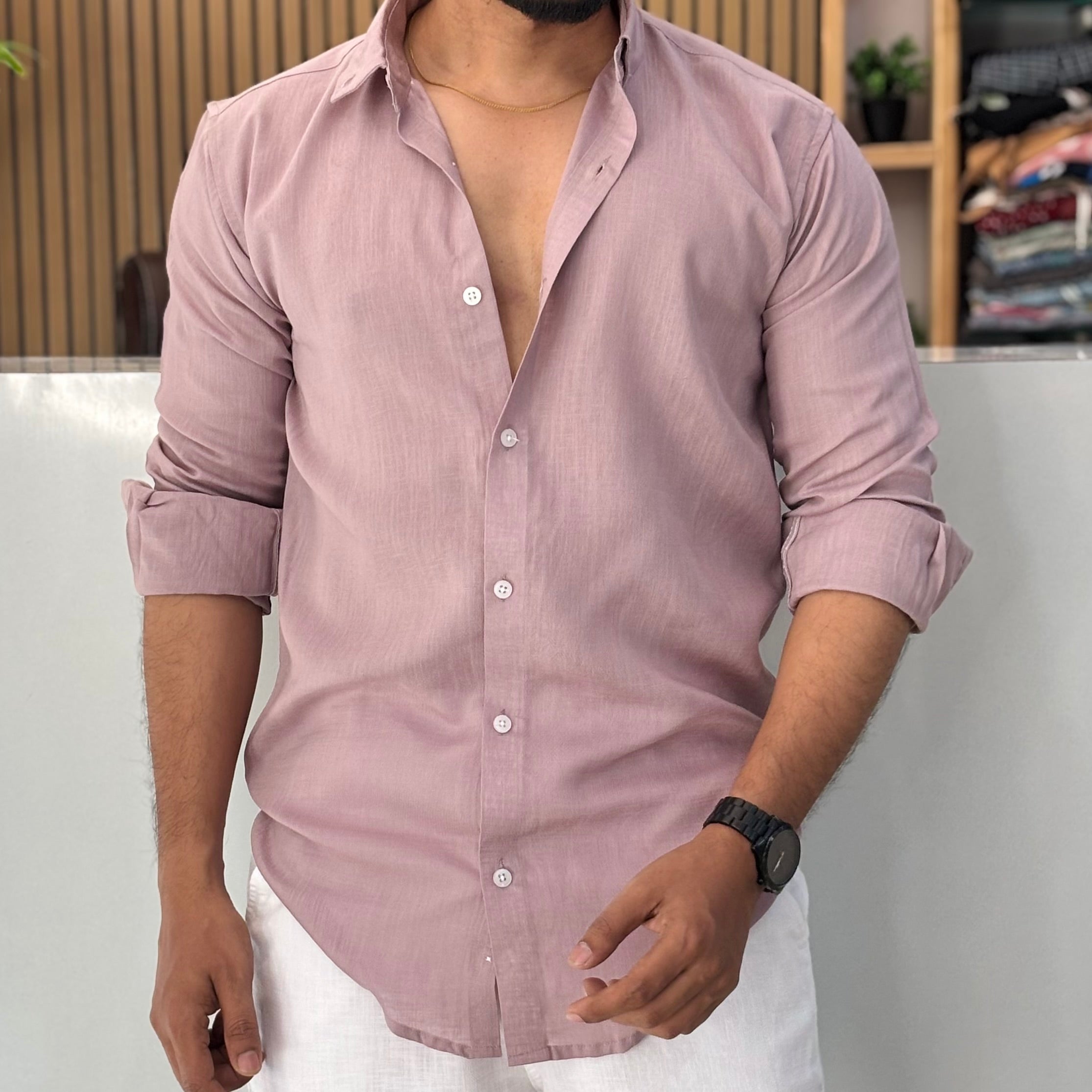 Premium Linen Shirt for Men – Dusty Rose