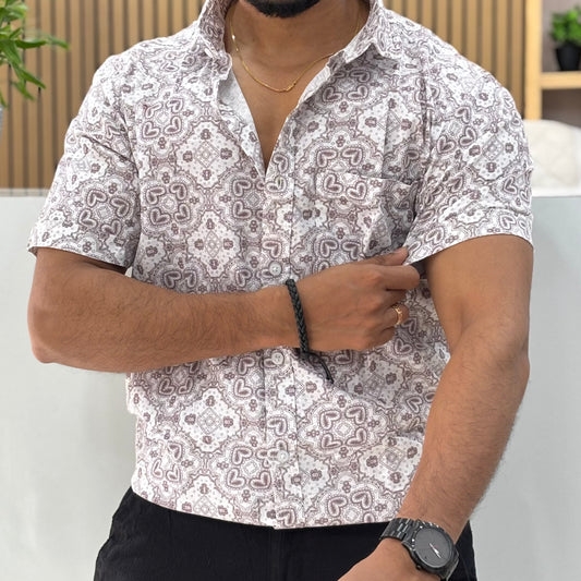 Half Sleeve Cotton Printed Shirt Plum