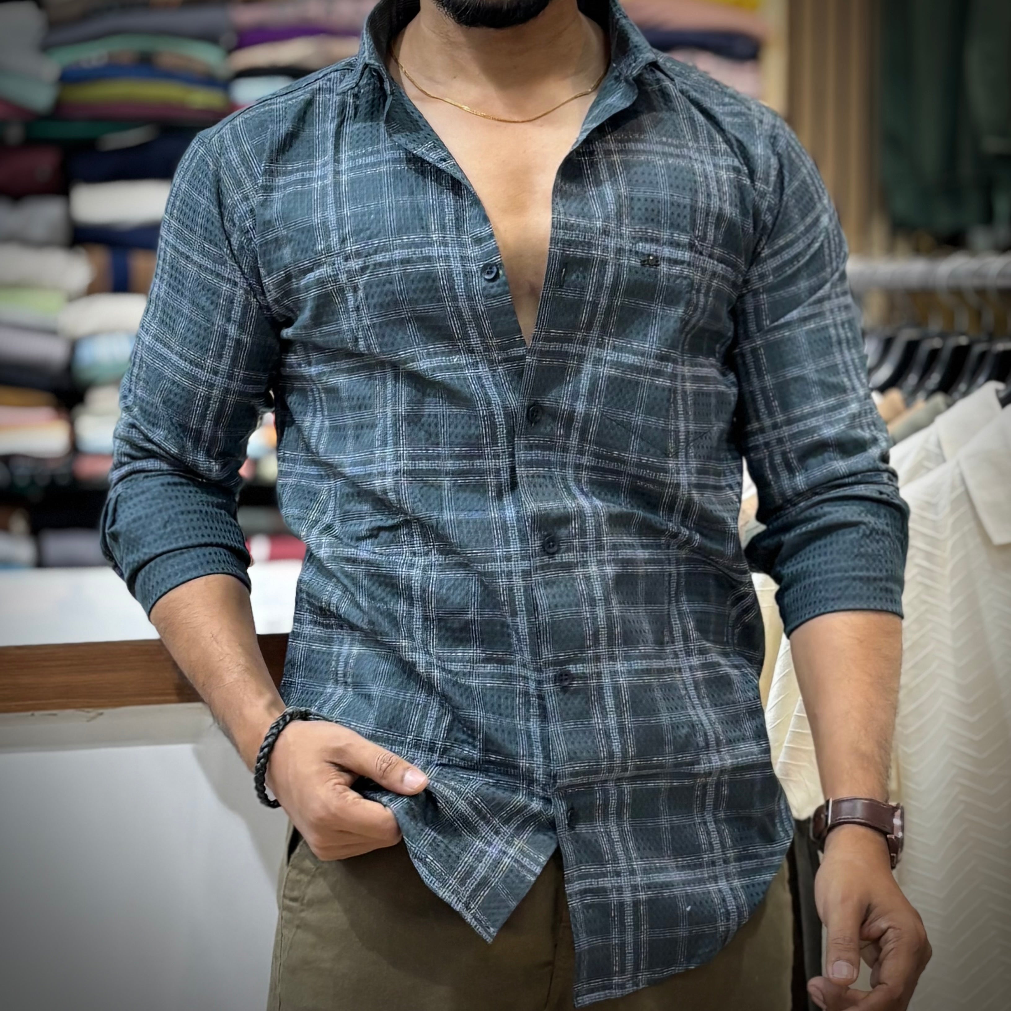 Texture Teal Check Shirt