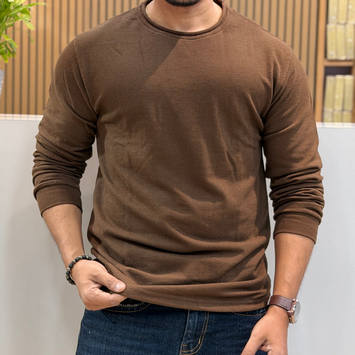 Crew Neck Full Sleeve T-Shirt – Brown
